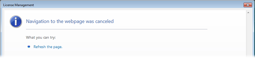 Navigation to the webpage was canceled error message
