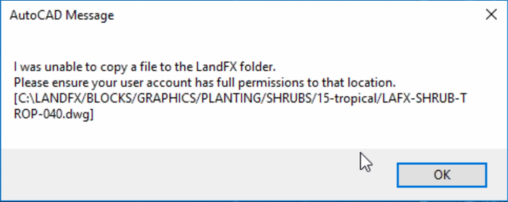 I was unable to copy a file to the LandFX folder