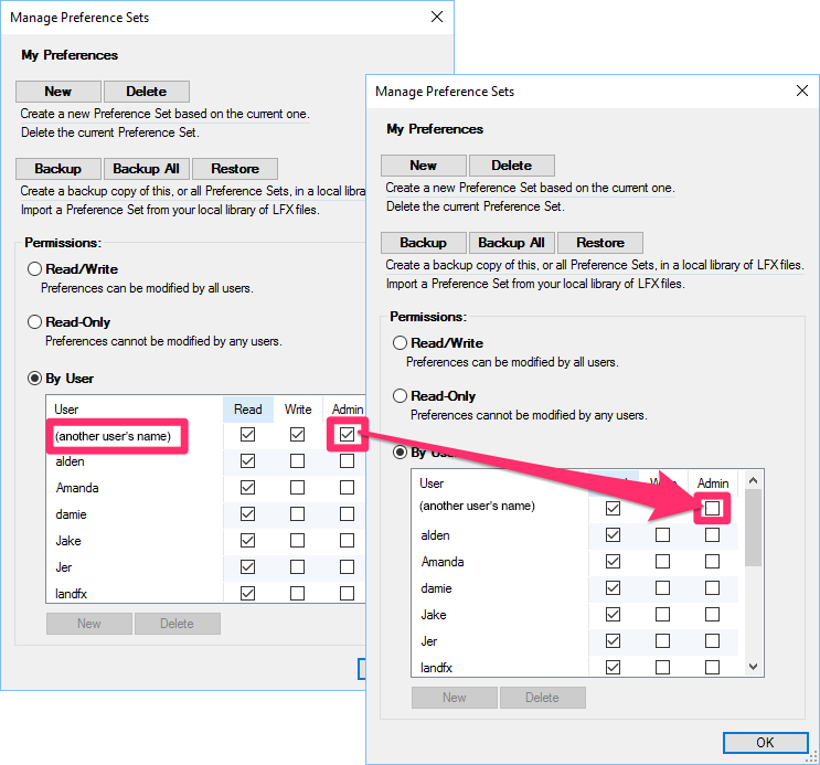 admin user preferences grayed changes uncheck originally computer while still landfx preference permissions changing