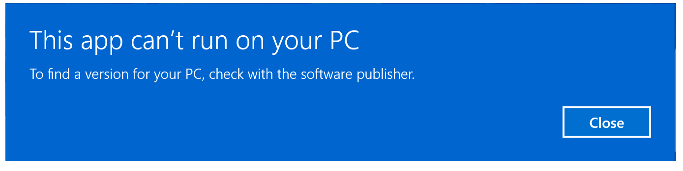 This app can't run on your PC