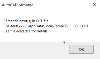 Semantic error(s) in DCL file