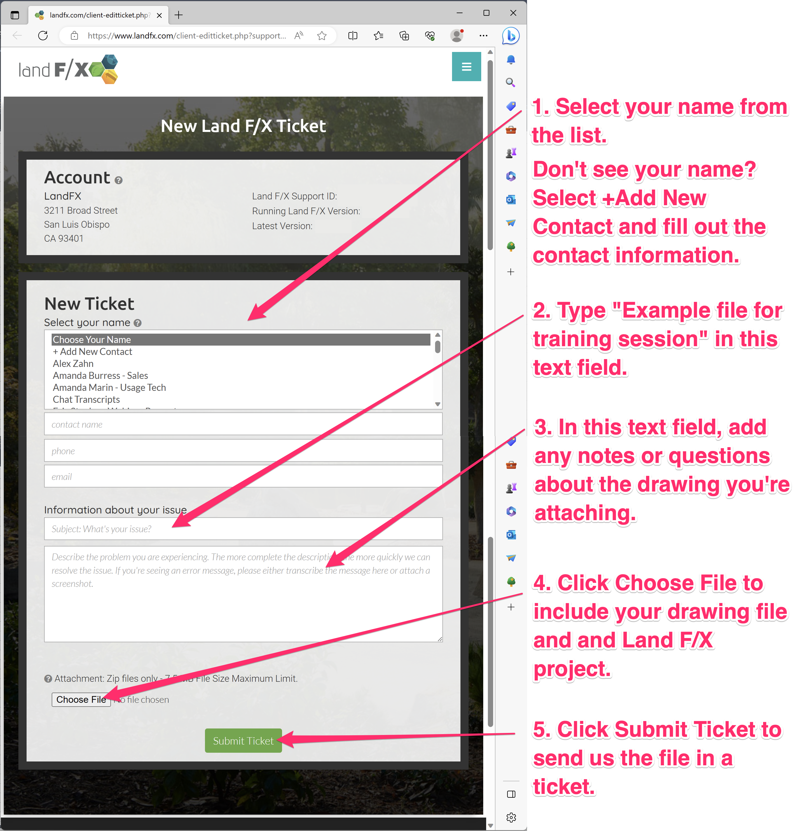 Filling out a technical support ticket