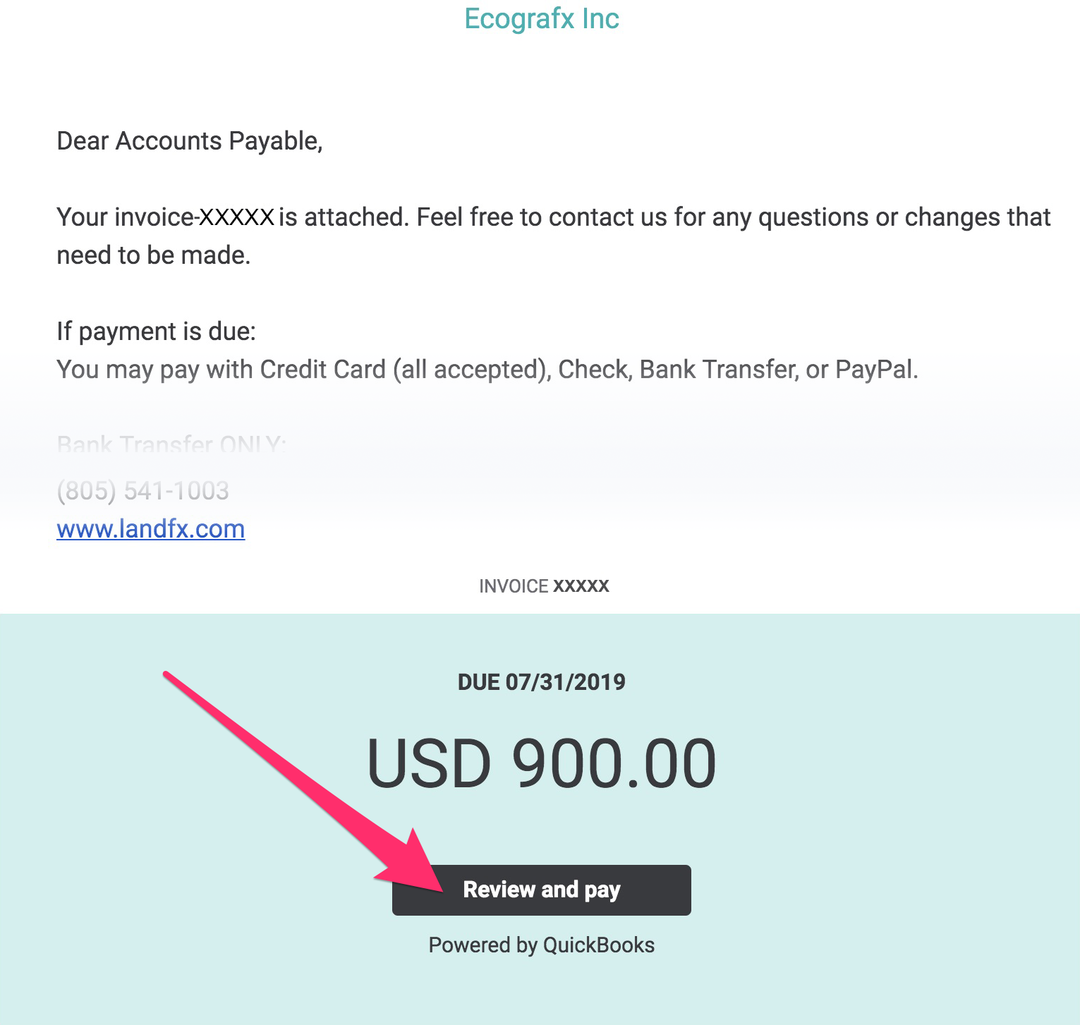 Review and Pay button in invoice