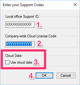 Enter your Support Codes dialog box