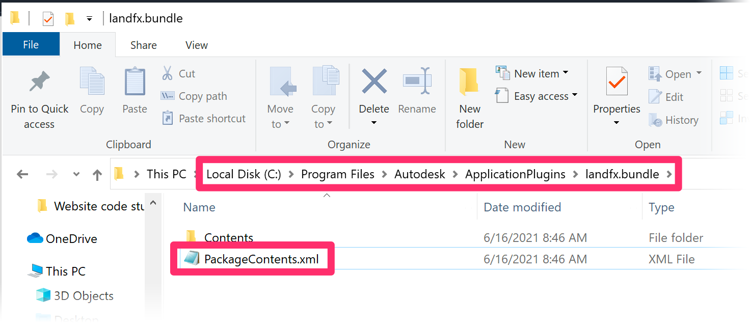 Editing the file PackageContents.xml in a text editing application