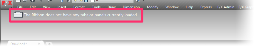 The ribbon does not have any tabs or panels currently loaded
