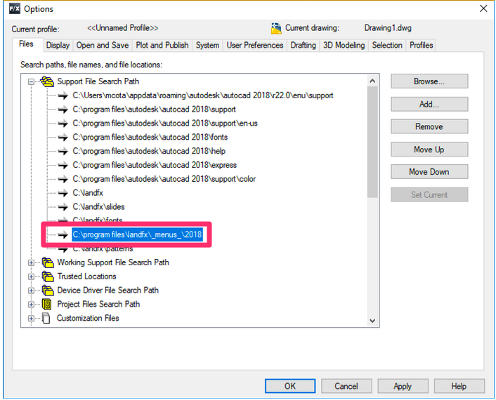 Verifying paths in the Support File Search Path