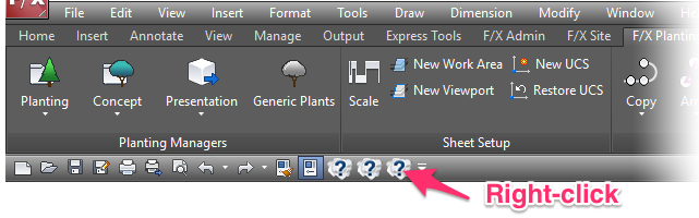 Right-clicking a question mark on Quick Access Toolbar