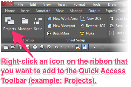 Right-clicking a ribbon icon