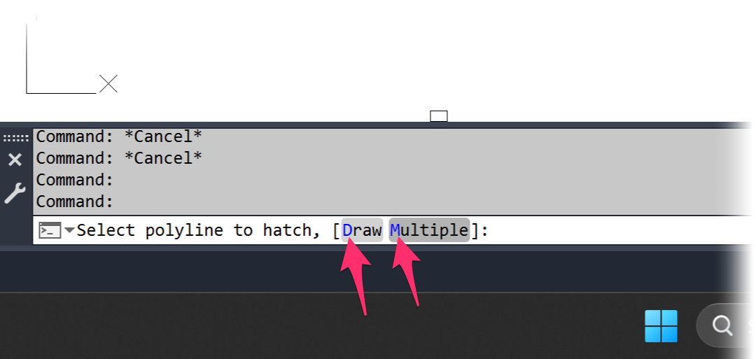 Keyboard command shown in CAD Command line