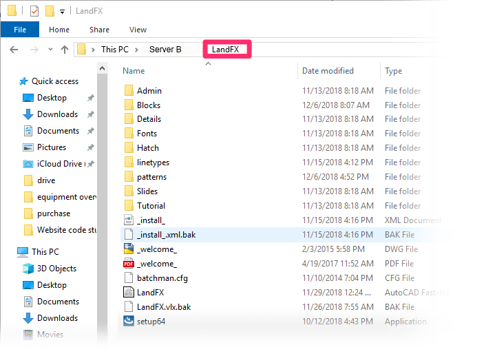 LandFX folder on file server conatining pasted files and folders