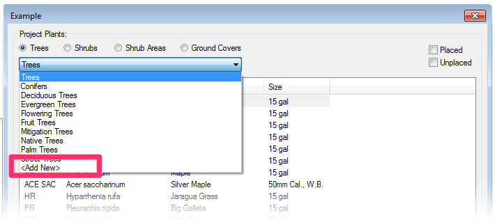 Plant Manager, plant groups menu, Add New option