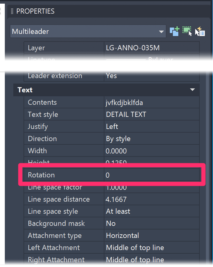 Rotation setting in Properties panel