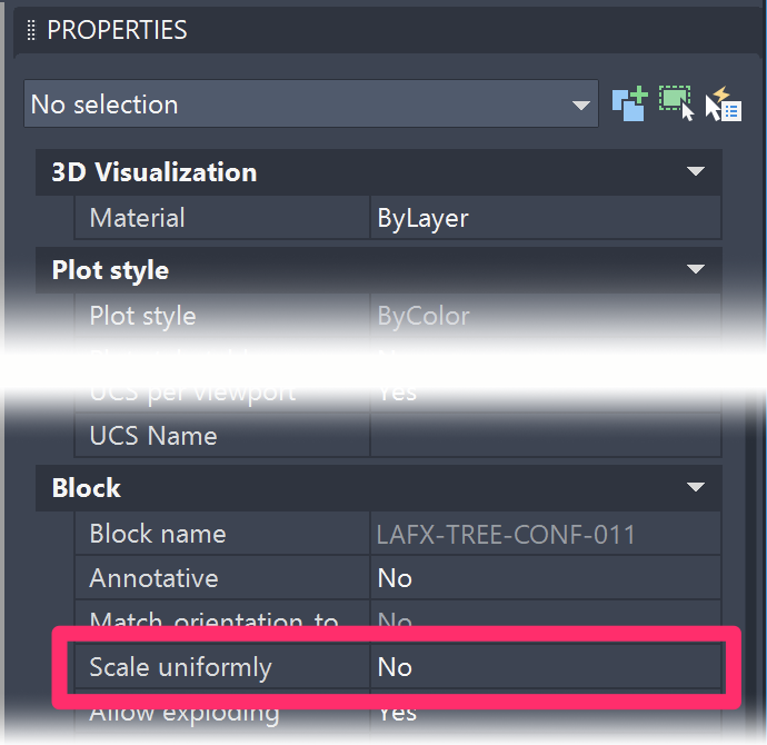 Properties panel, Scale Uniformly setting set to No