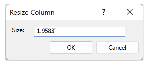 Resize Column dialog box