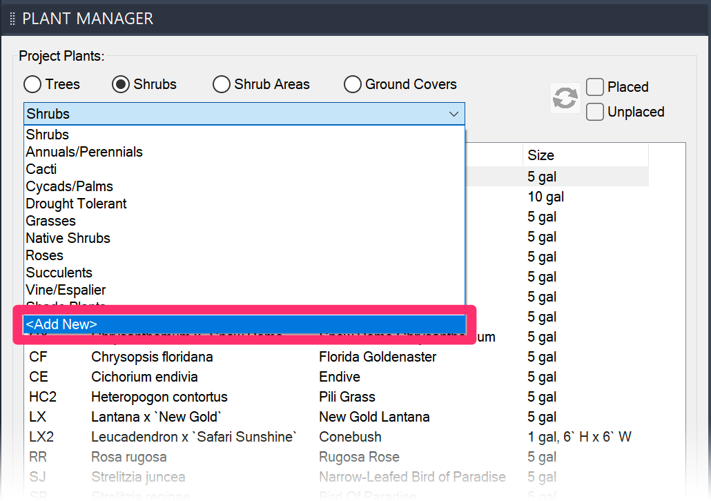 Adding plant categories