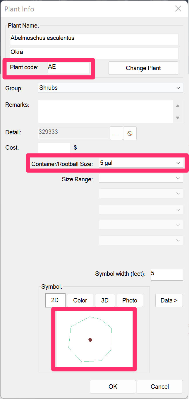 Plant Info dialog box