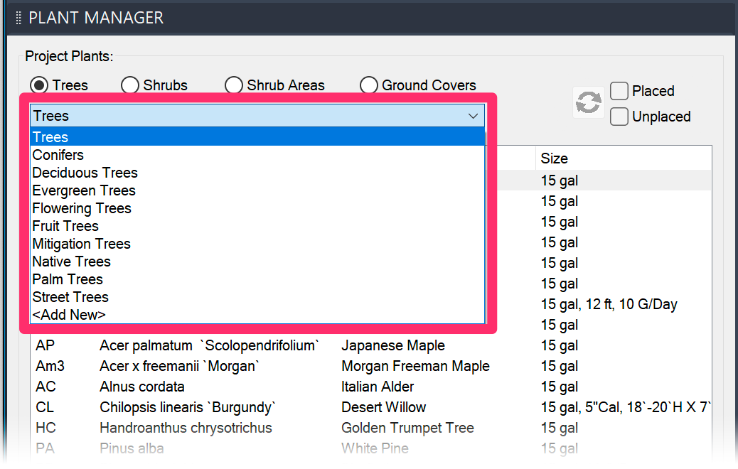 Plant subcategories