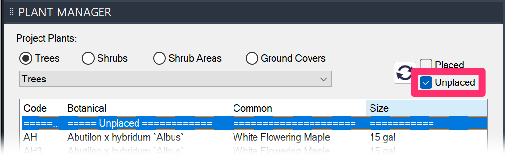 Unplaced plants