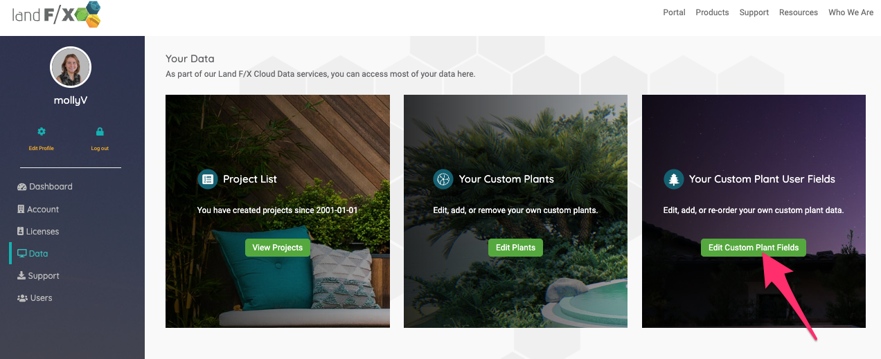 Land F/X Portal, Edit Custom Plant Fields button