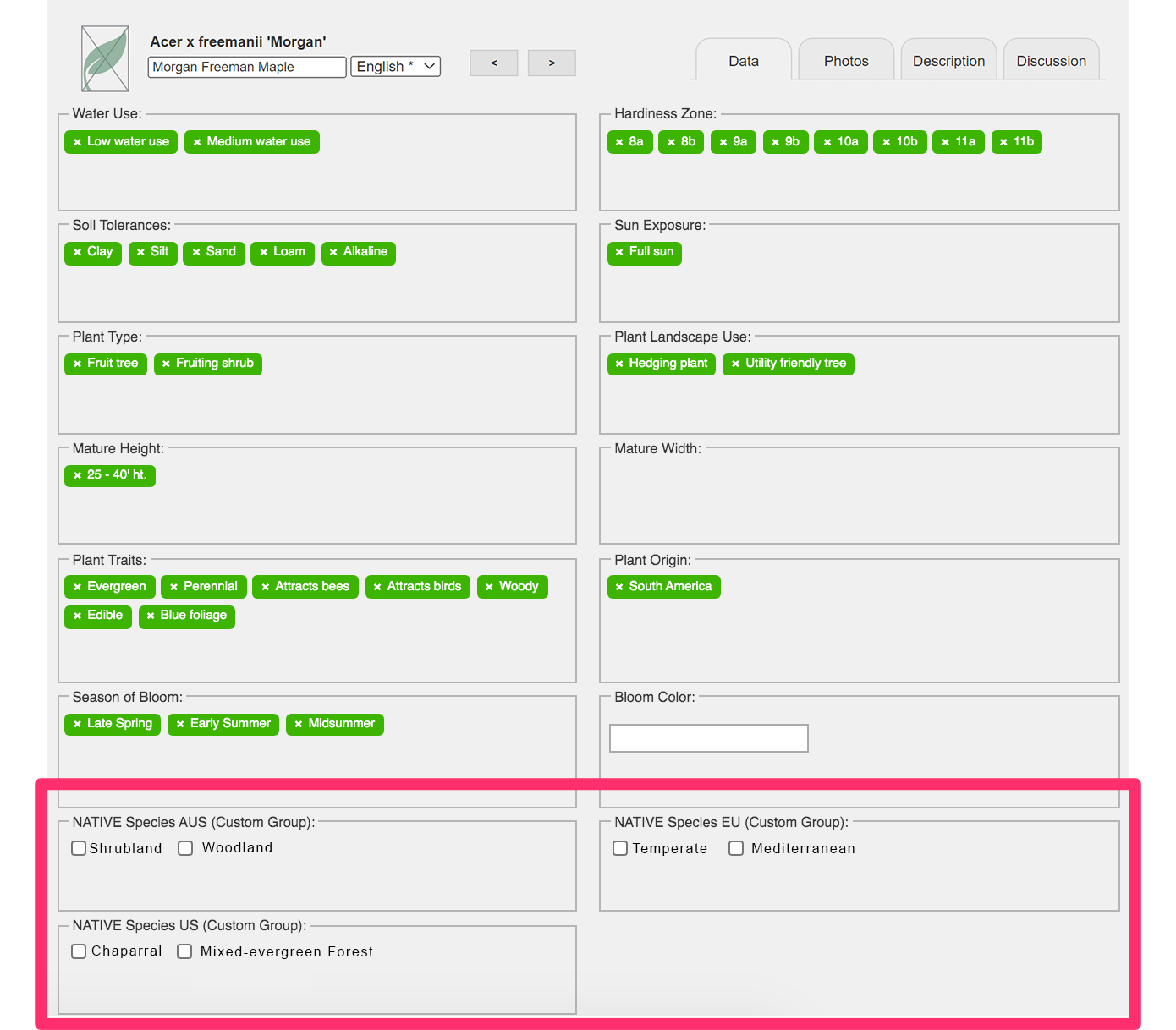 Custom data fields