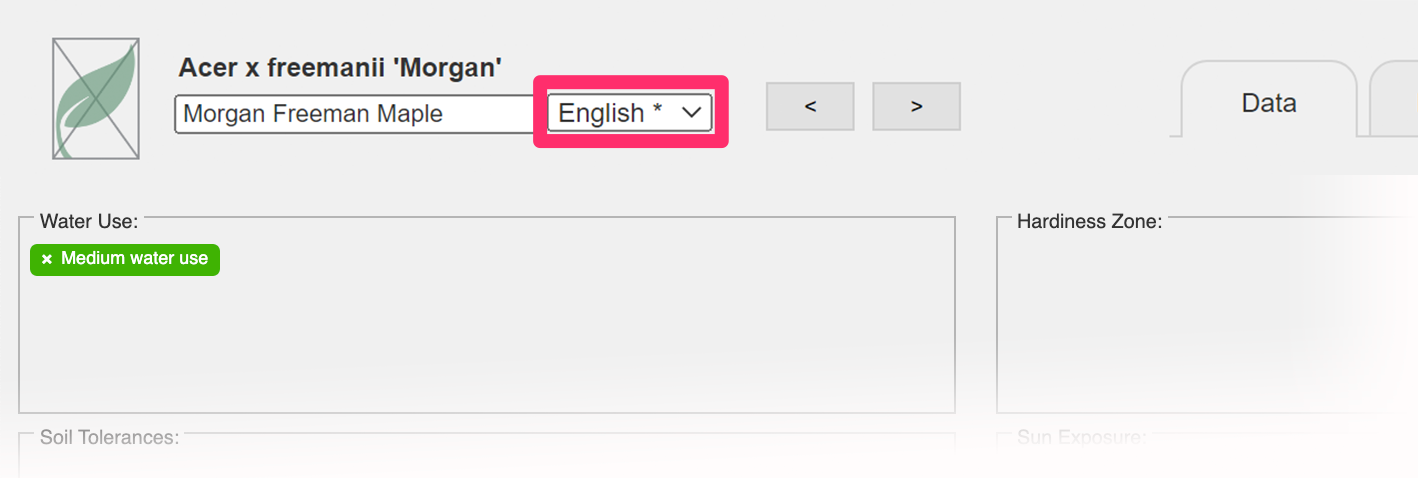 Choosing a language for the plant common name