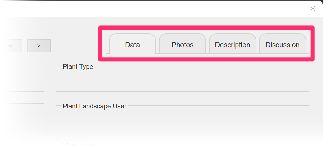 Tabs at the top of the plant data dialog box