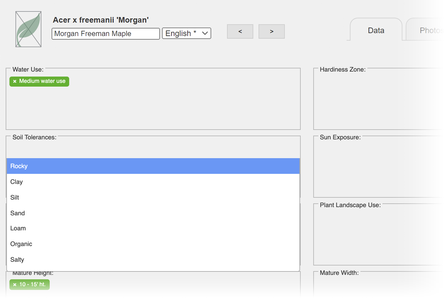 Data tag group, example