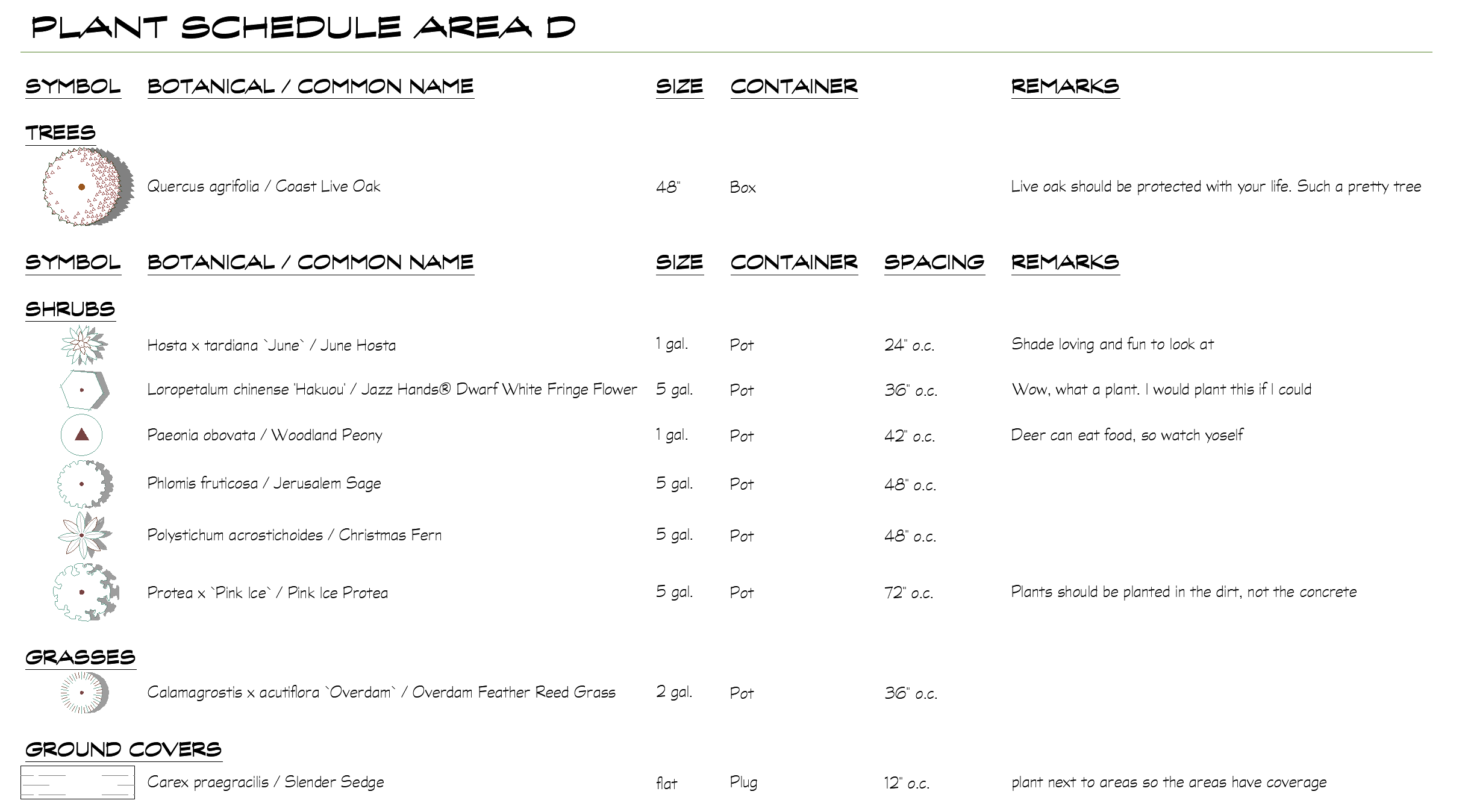 Plant Schedule settings, example 4, resulting schedule