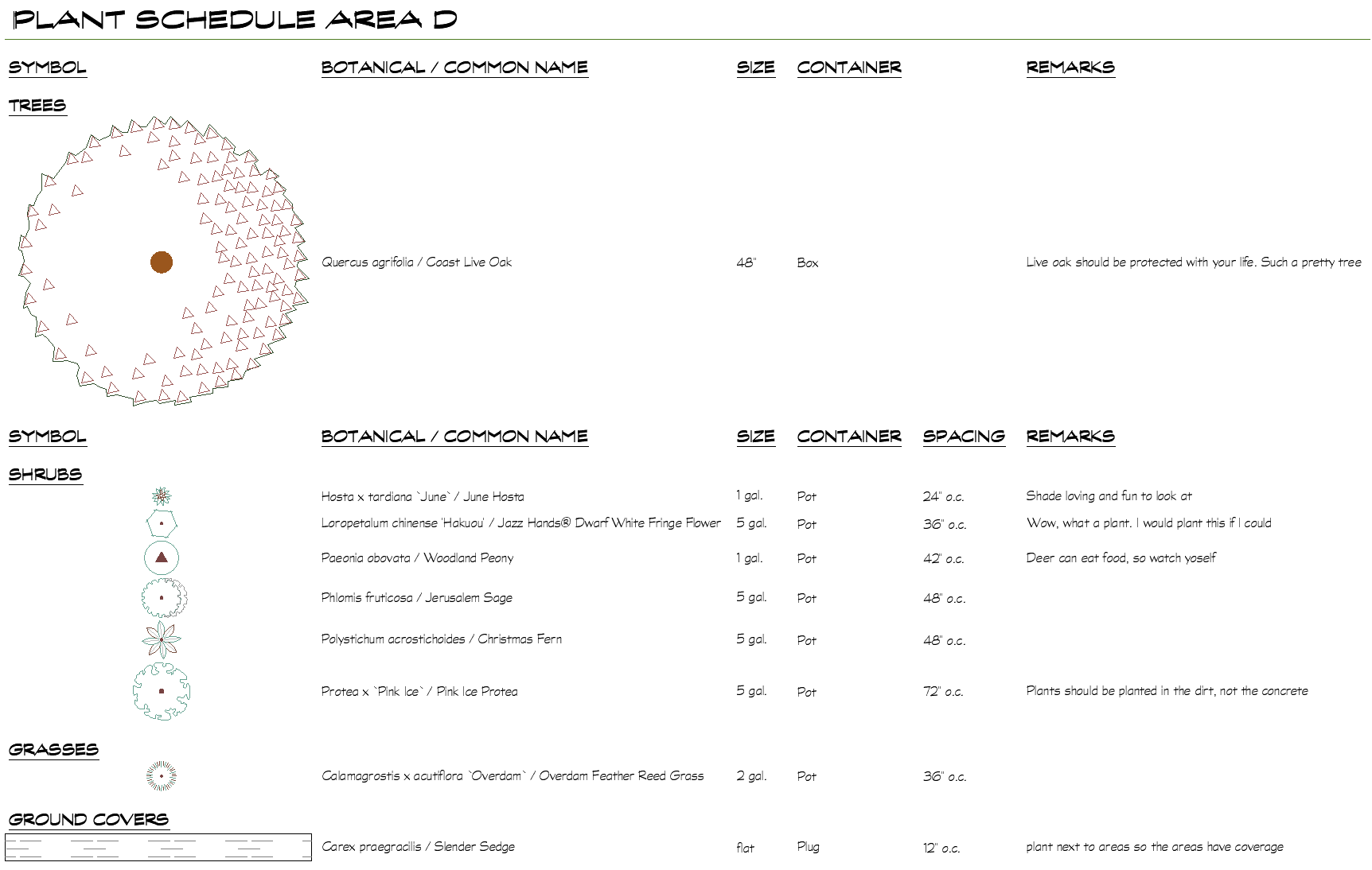 Plant Schedule settings, example 5, resulting schedule