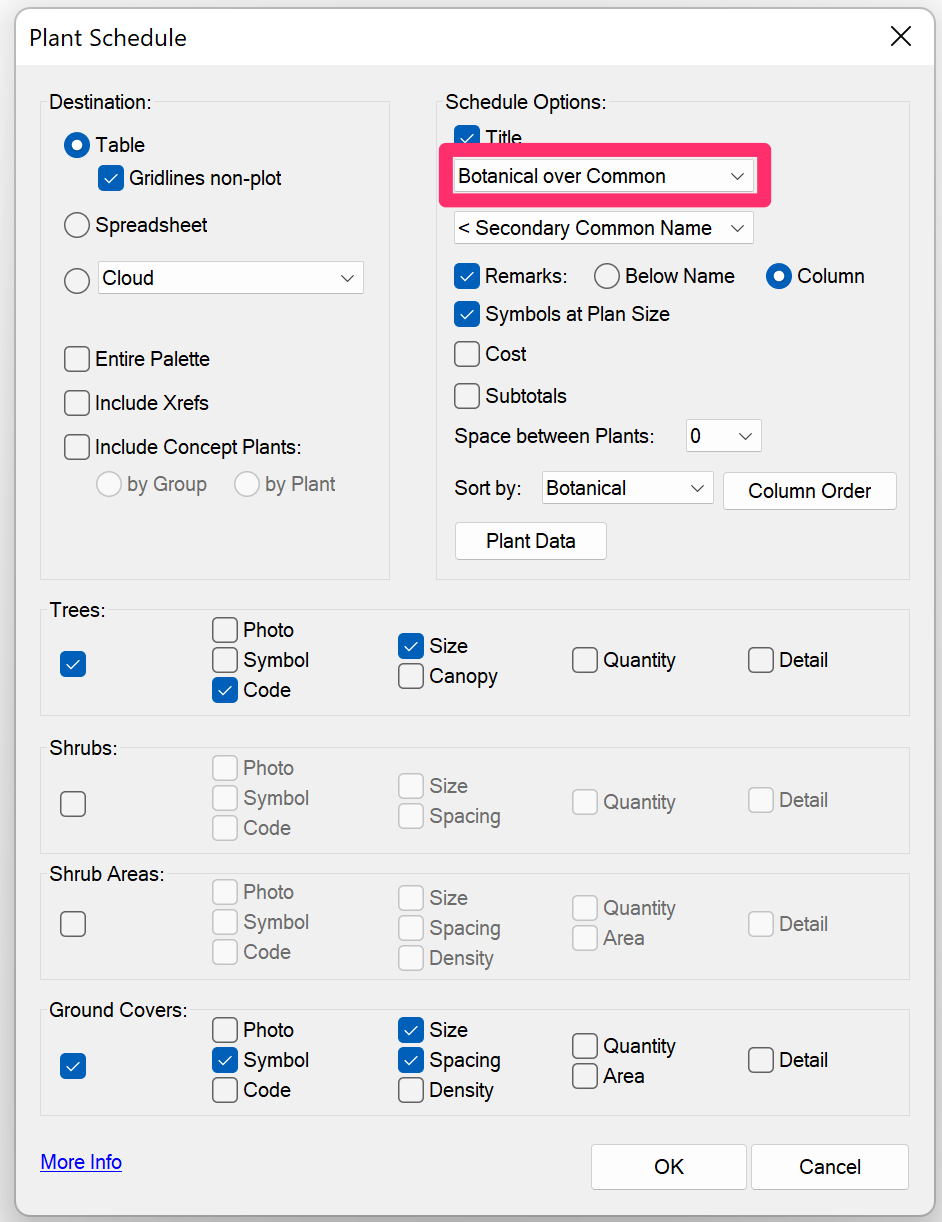 Plant Schedule settings, example 10