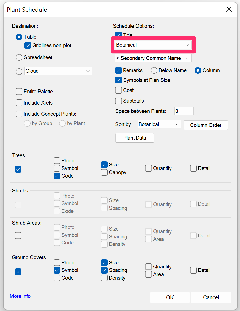 Plant Schedule settings, example 11