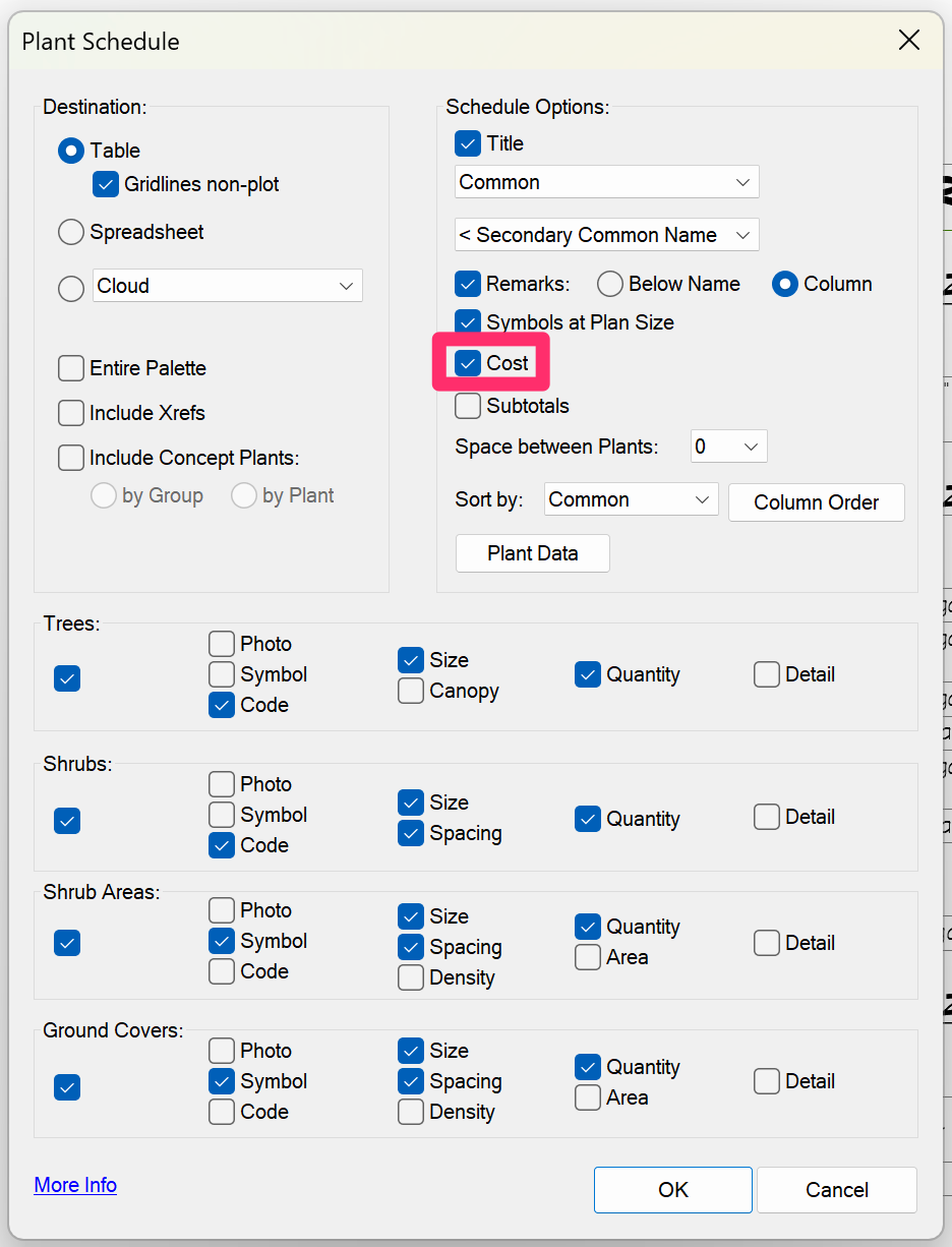 Plant Schedule settings, example 12