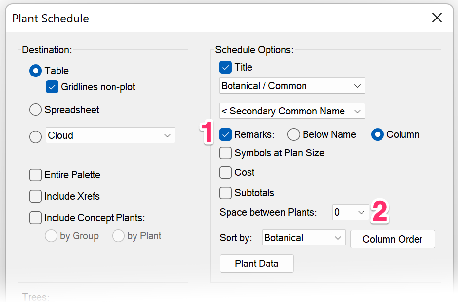 Plant Schedule settings, example 2