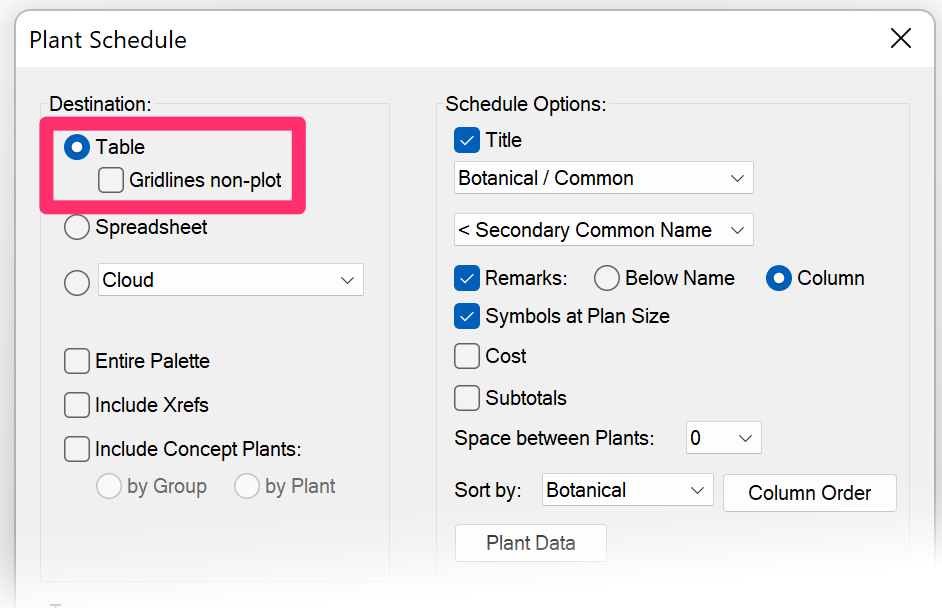 Plant Schedule settings, example 3