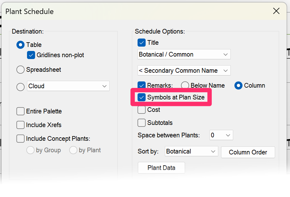 Plant Schedule settings, example 5