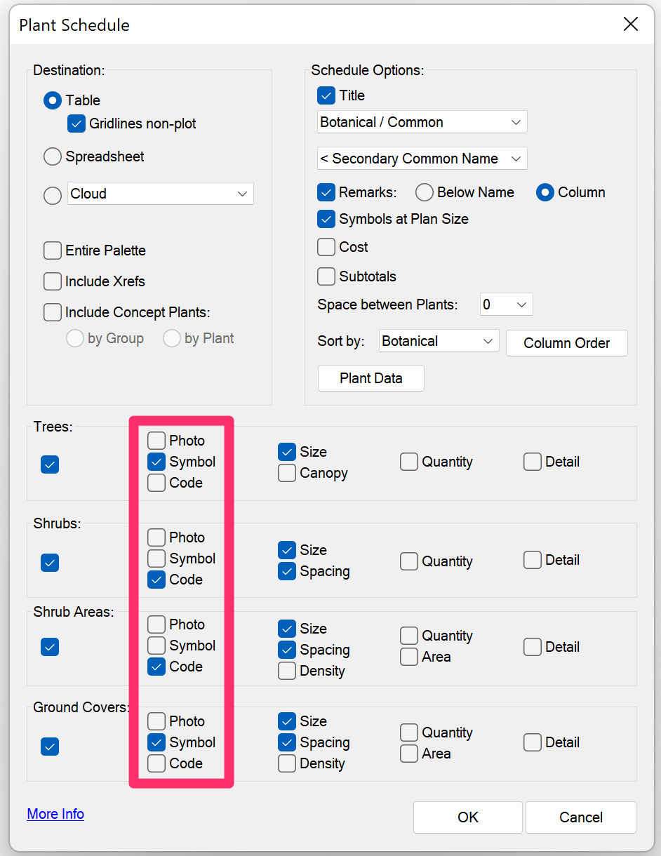 Plant Schedule settings, example 7