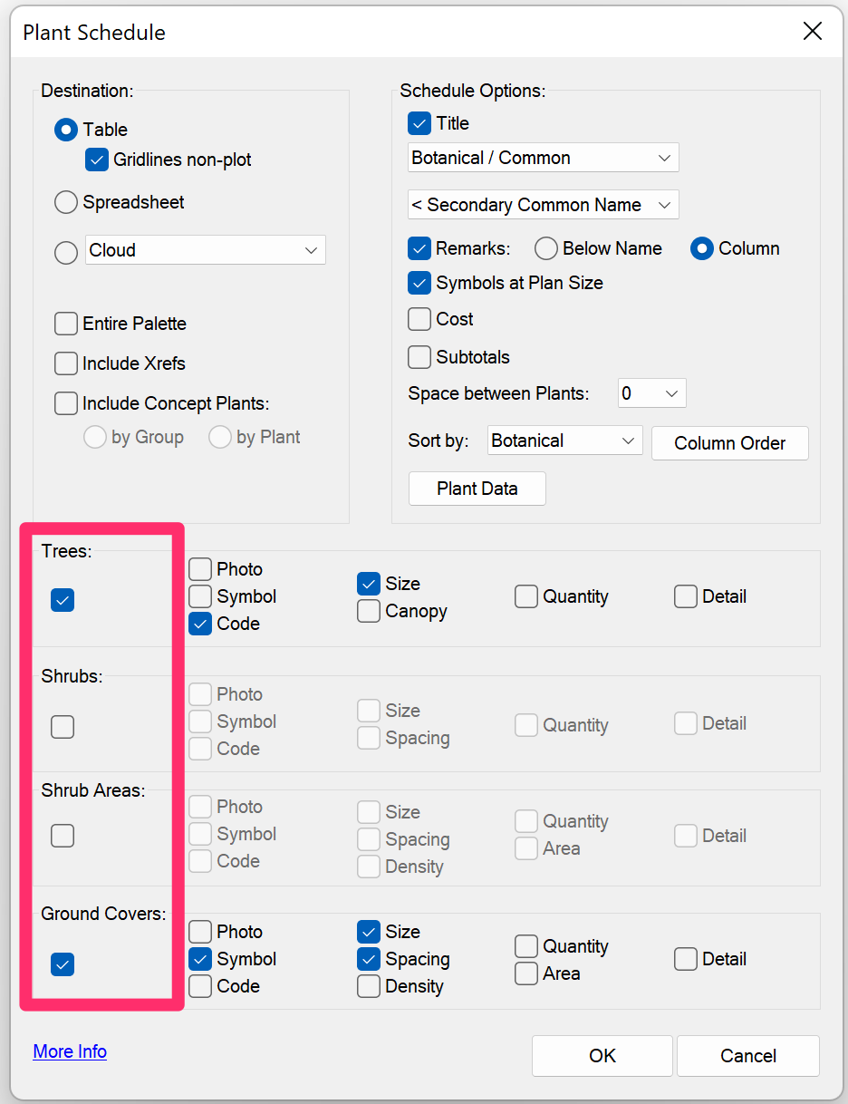 Plant Schedule settings, example 8