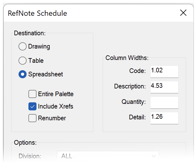 Reference Notes Schedule, Spreadsheet option