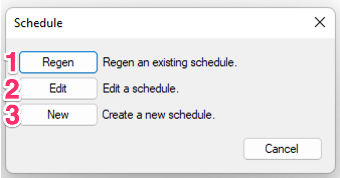 Schedule dialog box for editing or regenerating a Bloom Schedule