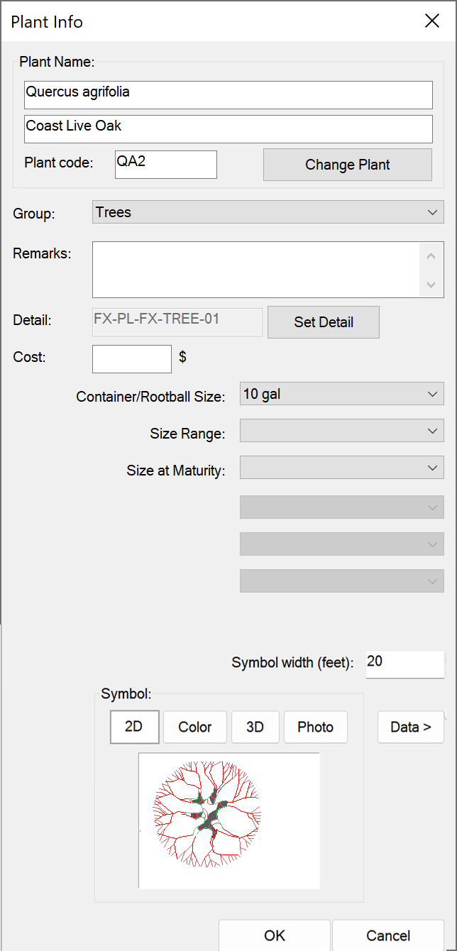 Plant Info dialog box