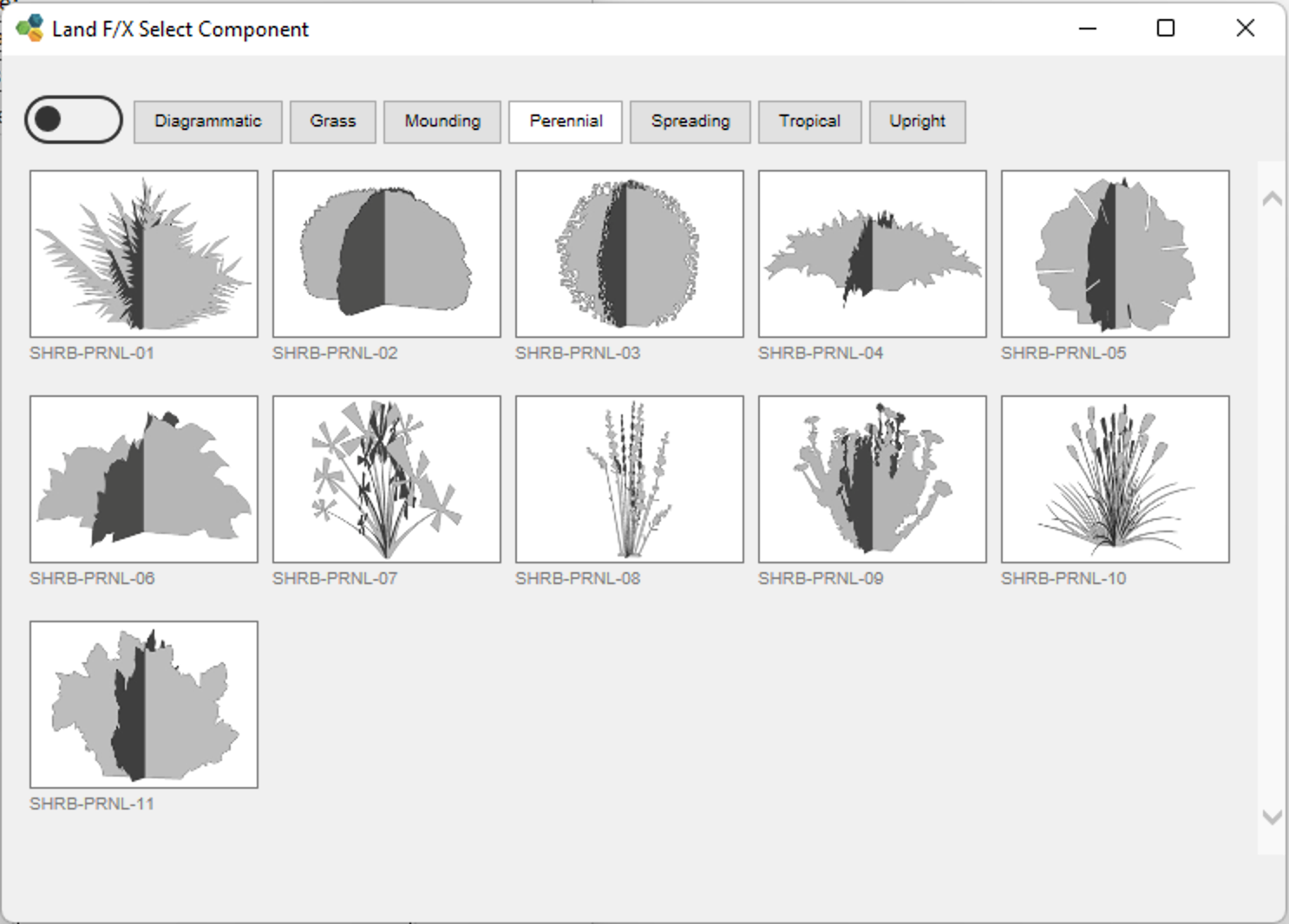 2D shrub symbols, Perennial category shown