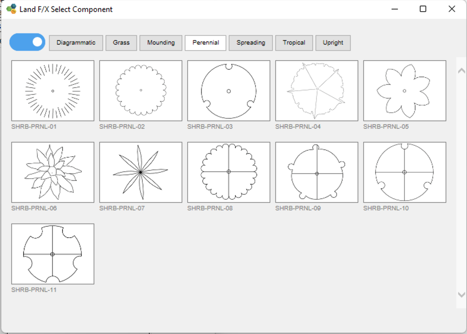 3D shrub symbols, Perennial category shown