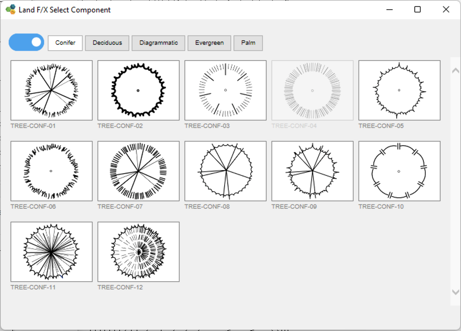 3D tree symbols, Conifer category shown