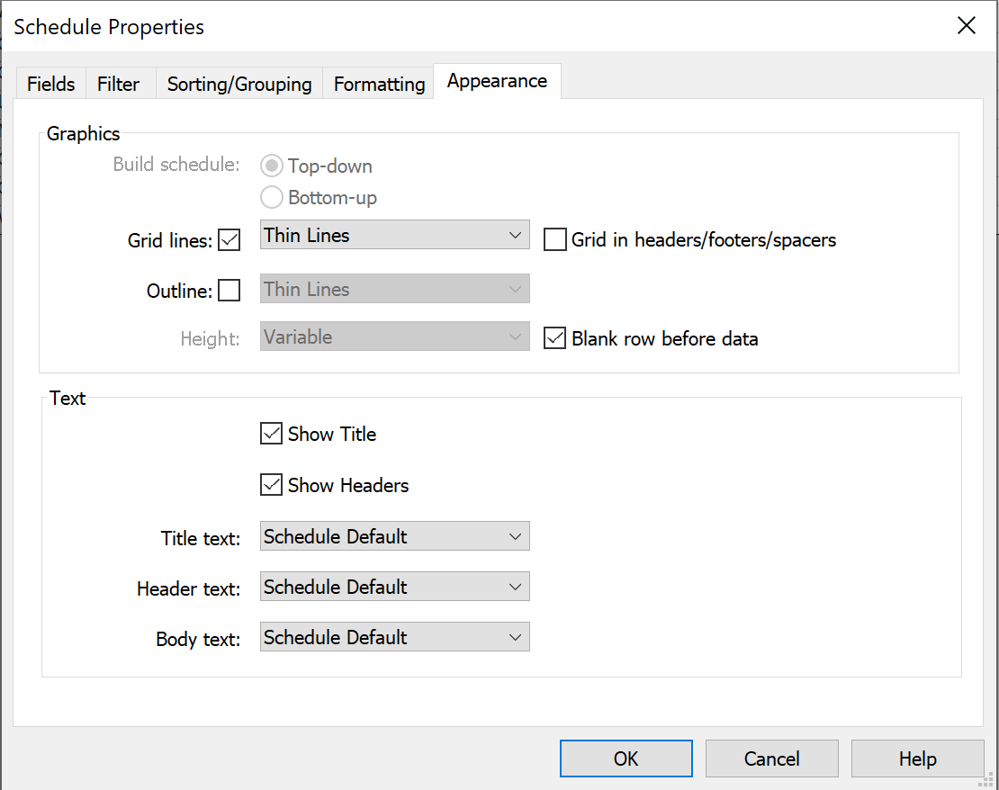 Schedule Properties dialog box