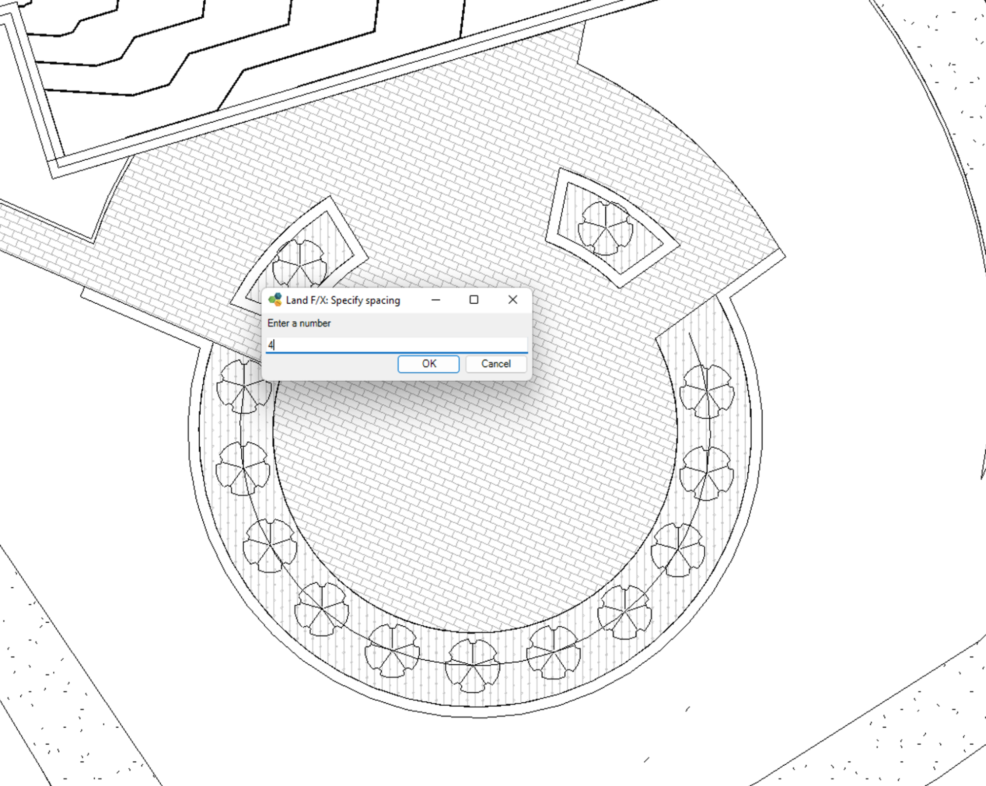 Inputting a spacing of 4 feet