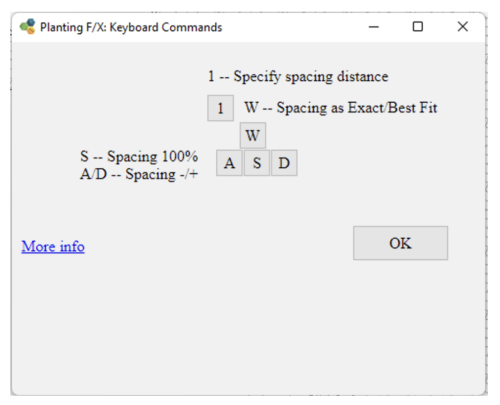 Keyboard commands for copying plants along a path