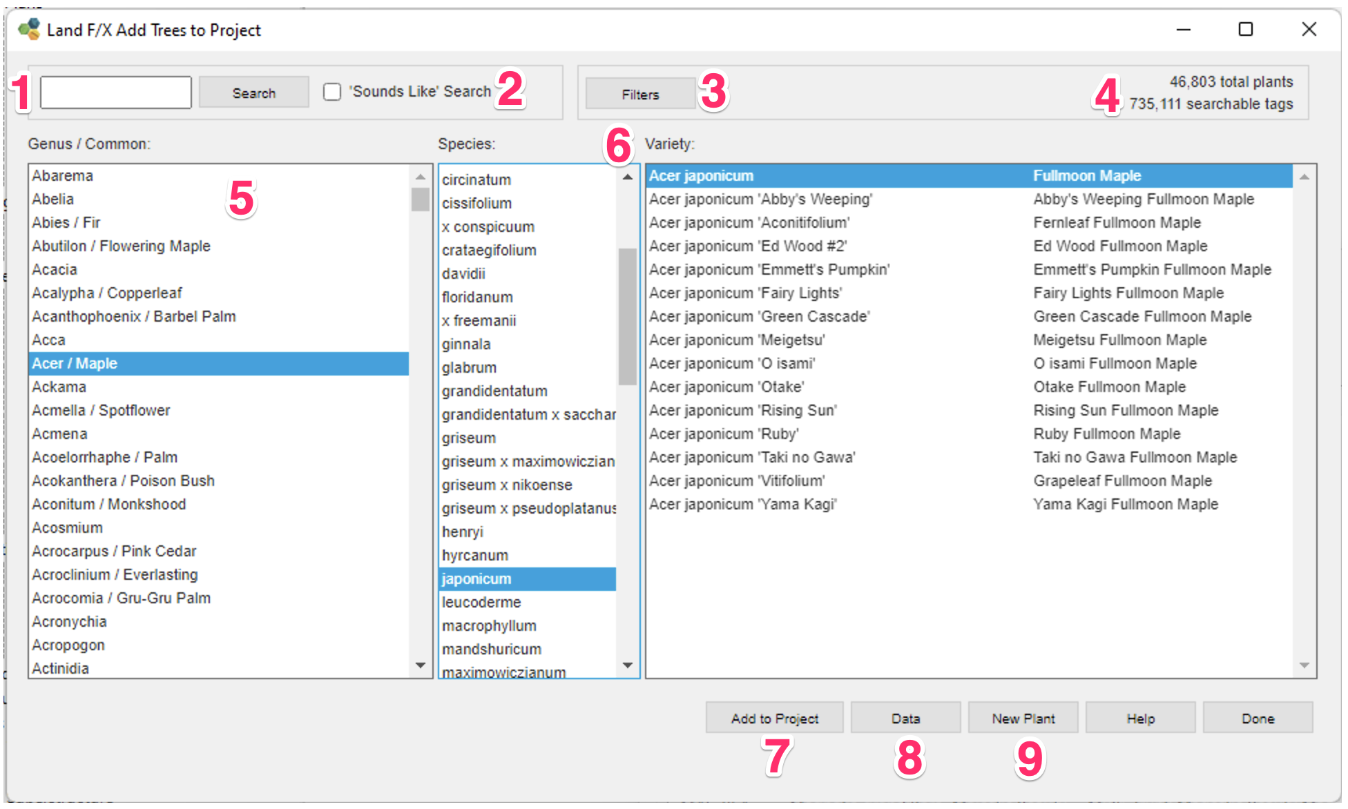 Add Plants dialog box, overview