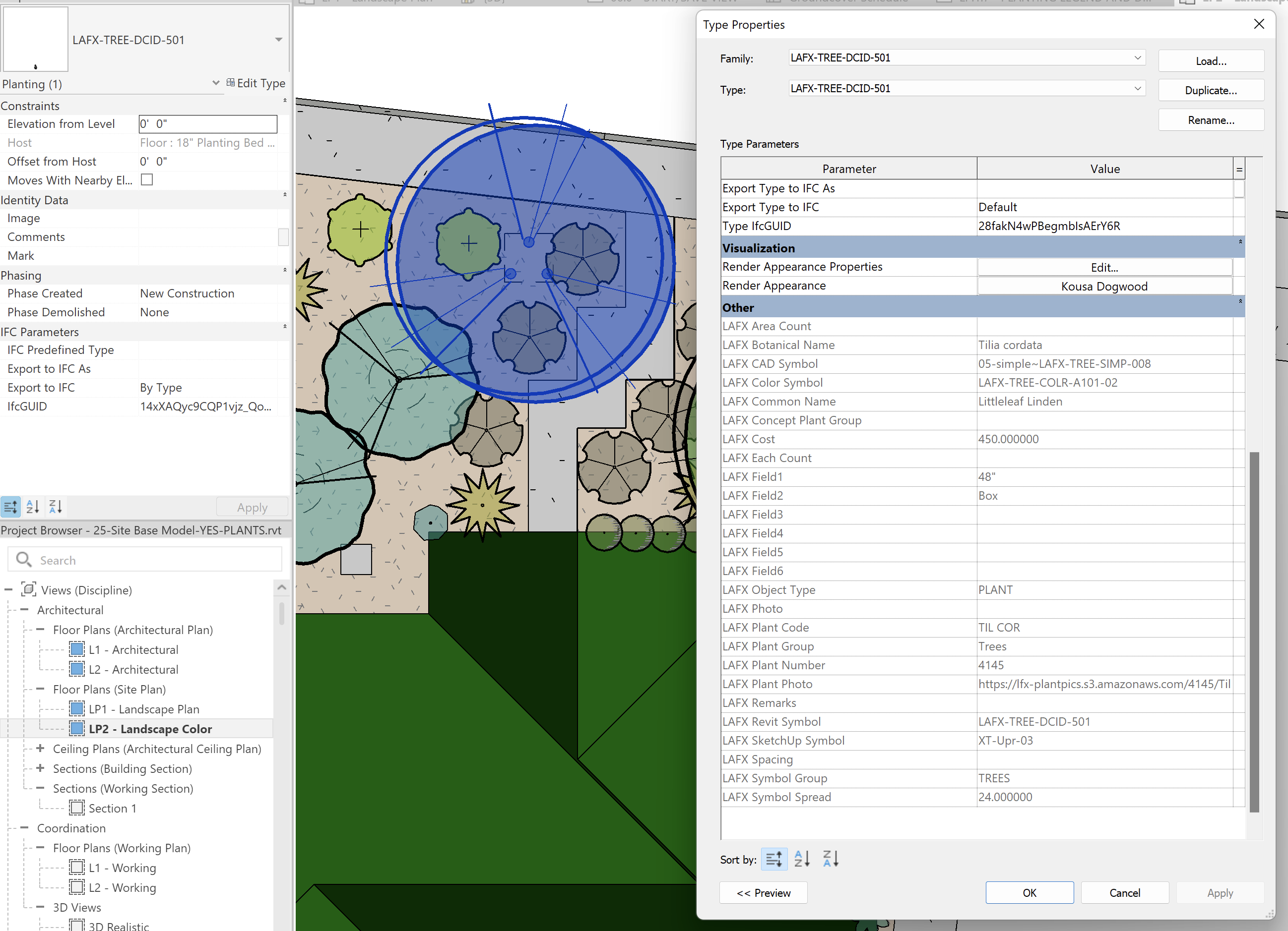 Plant code parameters in Properties panel