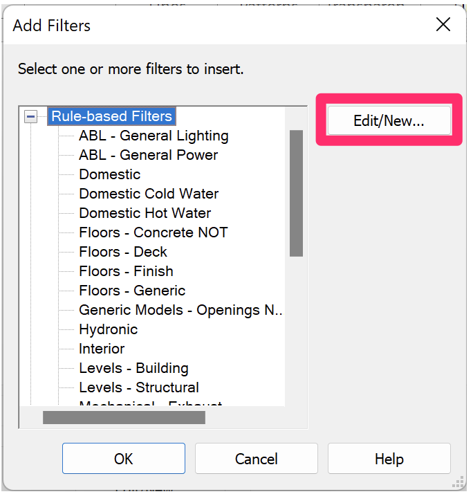 Add filters dialog box, Edit/New button